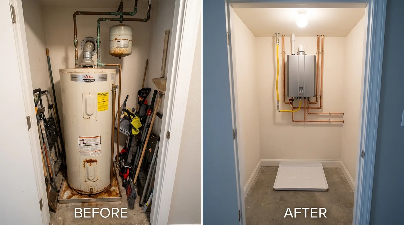 Tank water heater versus wall-mounted tankless unit comparison for Portland, NY homeowners